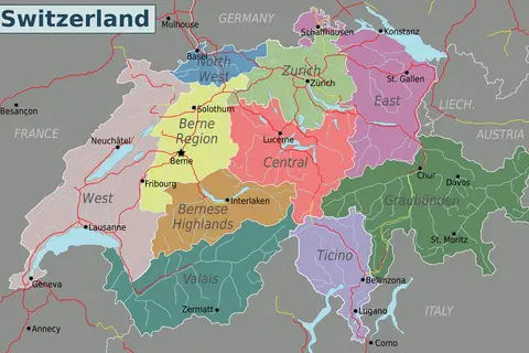 Map: Switzerland Regions Map New