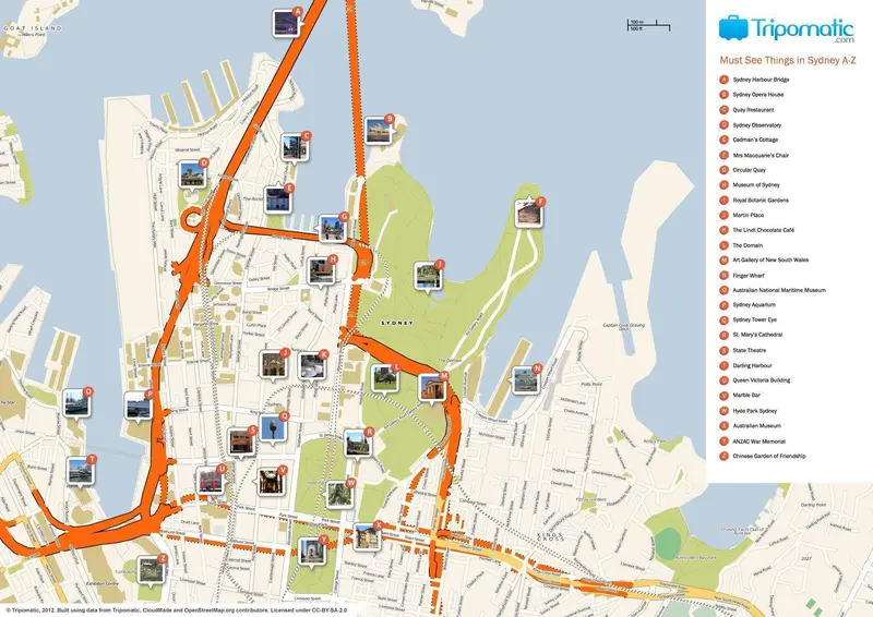 Map: Sydney Printable Tourist Attractions Map