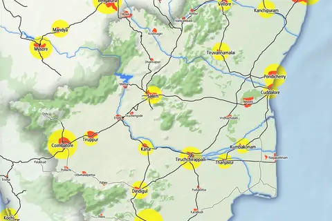 Map: Tamil Nadu Urban Areas and Railway Connectivity Map Openstreet Map