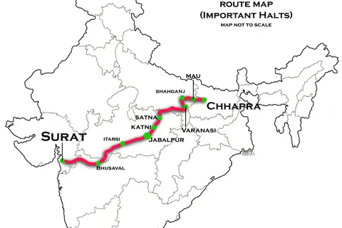 Map: Tapti Ganga Express Surat Chhapra Route Map