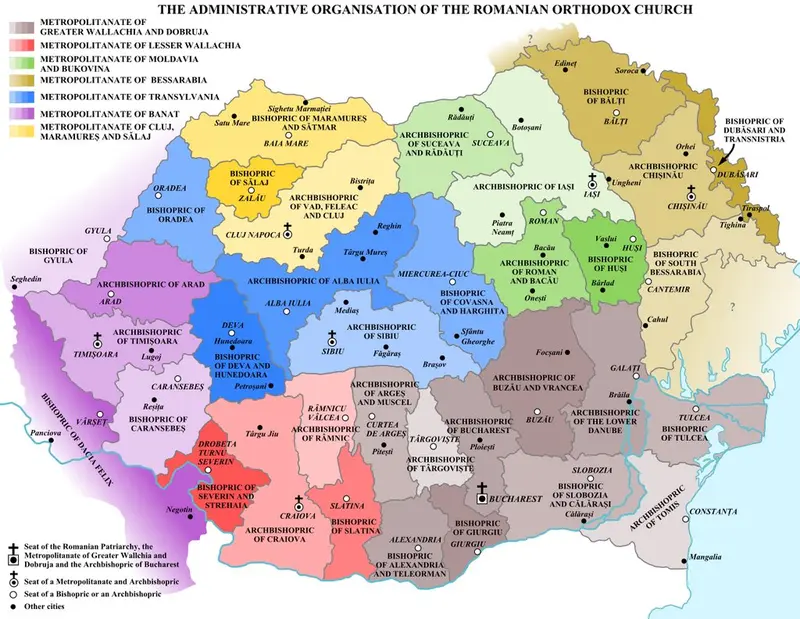 Map: The Administrative Organisation of the Romanian Orthodox Church