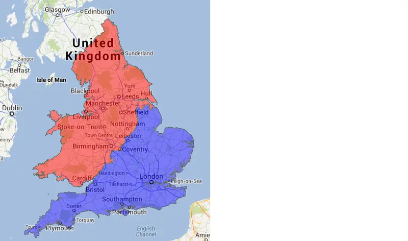Map: The English North-South divide according to the University of Sheffield.