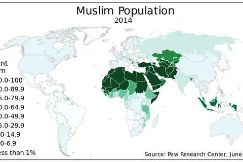 Map: The Muslim population by percentage in each country, 2014