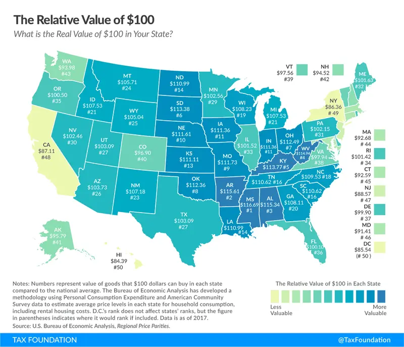 Map: The Real Value of $100 in Each State