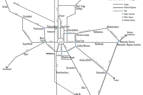Map: Thrissur City Road Map Schematic