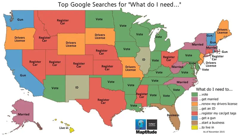 Map: Top Google searches for ‘What do I need…’ in the United States
