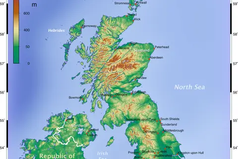 Map: Topographic Map of the Uk English