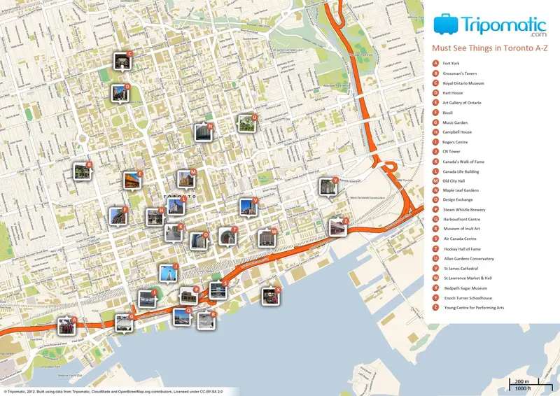 Map: Toronto Printable Tourist Attractions Map