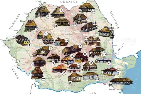 Map: Traditional architectural styles in Romania by region