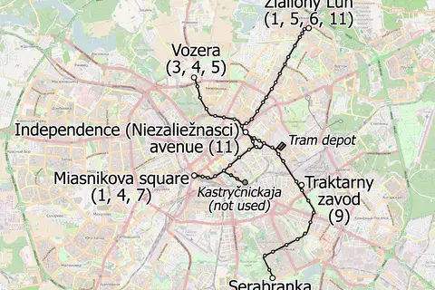 Map: Tram Map of Minsk Belarus November 2018 in English