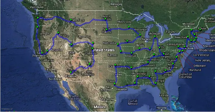 Map: Traveling salesman! the shortest route passing through all American capital cities.
