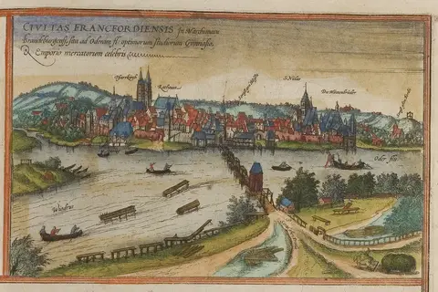 Map: View of Frankfurt (in the 16th Century) from the Civitates orbis terrarum