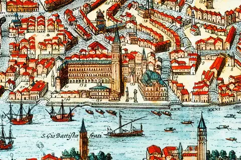 Map: View of Venice from 1575. by Braun and Hogenberg, this view depicts the city when it was just past the peak of its commercial naval power