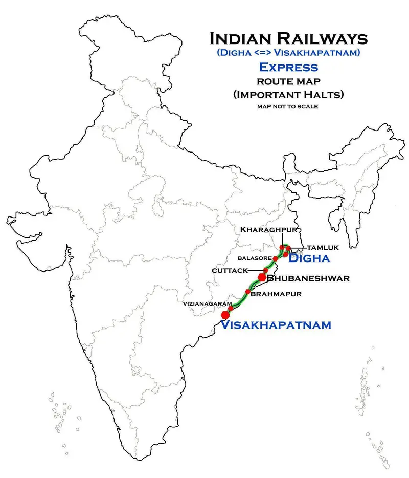Map: Visakhapatnam Digha Express Route Map
