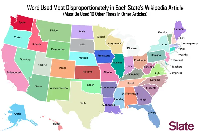 Map: Word Used Most Disproportionately in Each State’s Wikipedia Article