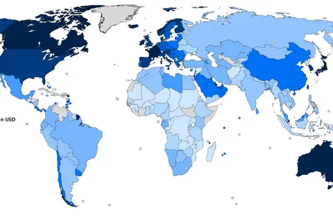 Map: World Map of Median Wealth Per Adult by Country Credit Suisse 2019 Publication