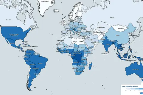 Map: World Map of the Frequency of Lightning Strikes