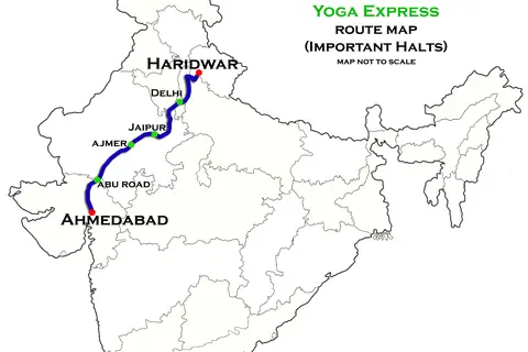 Map: Yoga Express Ahmedabad Haridwar Route Map