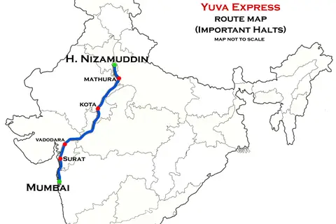 Map: Yuva Express Mumbai Bandra Nizamuddin Route Map