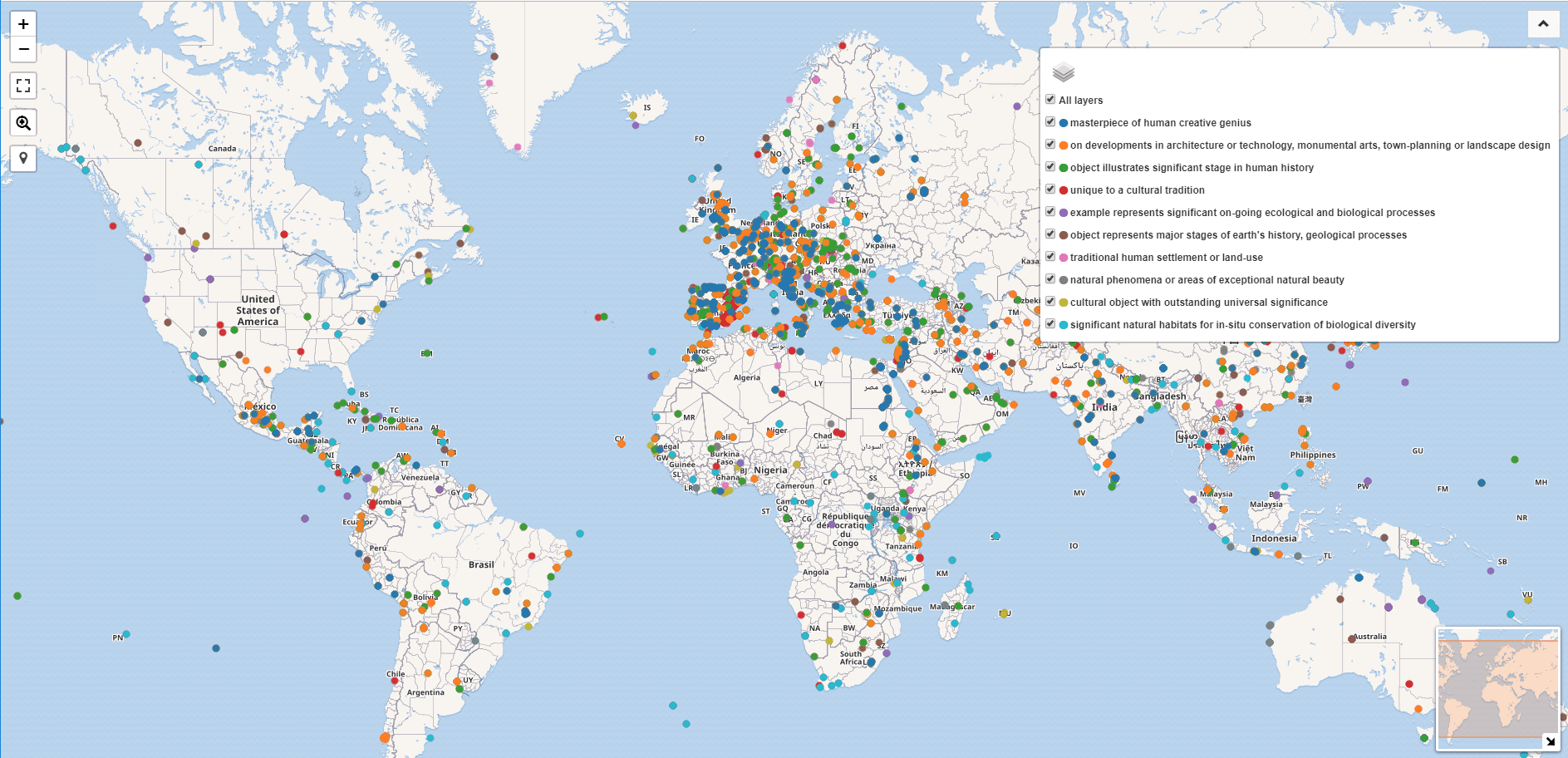 Map Of World Heritage Site Colour Coded By Unesco Inclusion Criteria 2 Map Of World Heritage Site Colour Coded By Unesco Inclusion Criteria
