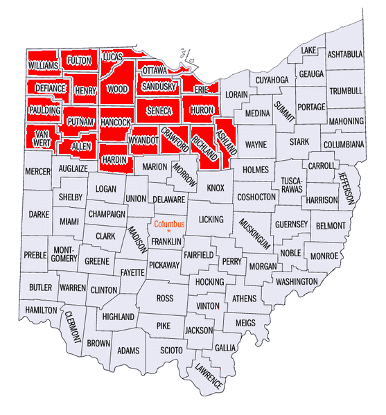 Northeast Ohio Counties Map